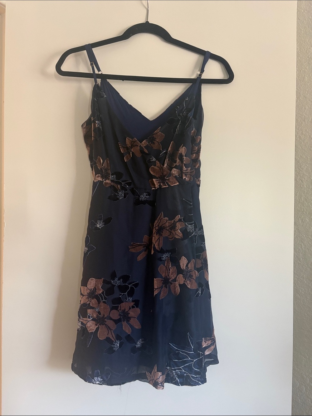 Lulu's Navy Slip Dress with Copper Floral Print
